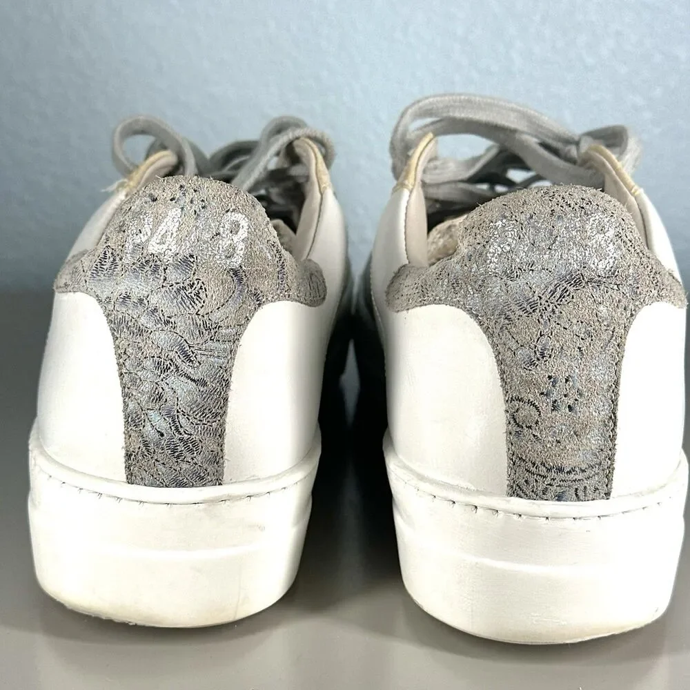 P448 Women Thea White Leather Grey Suede Sneakers Shoes Size 39 US 8.5 Italy - Picture 10 of 16